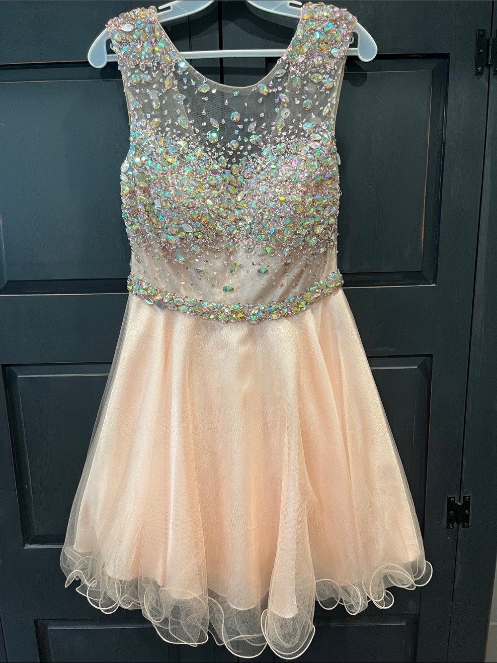 Blush Pink Beaded Homecoming Dress